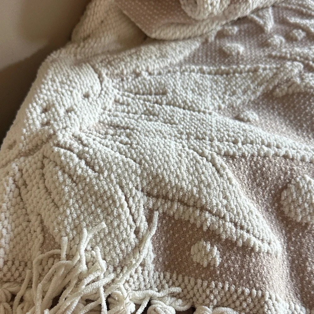 Martha Stewart Ivory & Beige Chenille Sunflower 🌻 Throw Blanket NEW!